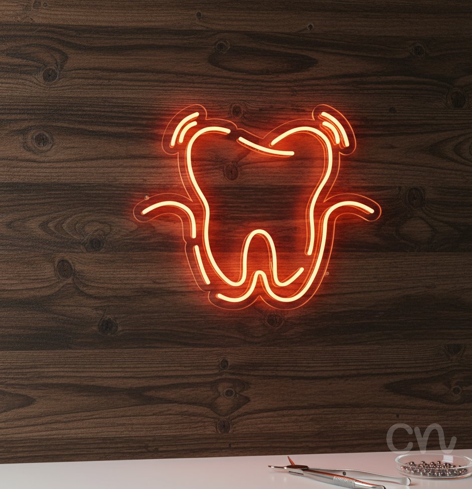 Custom Neon | Tooth Design Neon Sign | 20x24 | Warm Orange Light for Home Decor 2