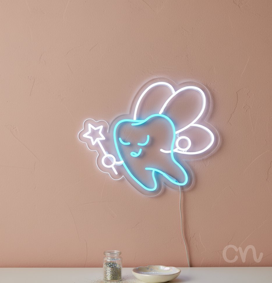 Custom Neon | Tooth Fairy Neon Sign | 20x24 | Ice Blue Warm White