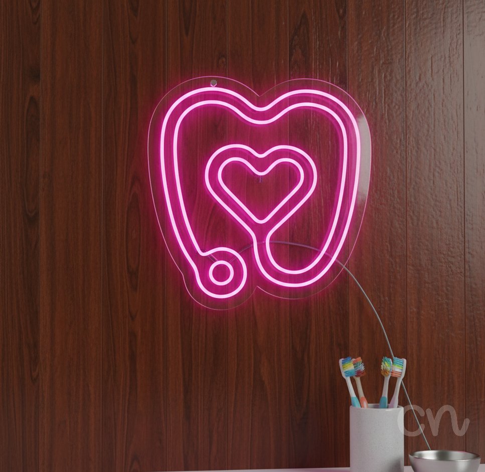 Custom Neon | Stethoscope and Heart Neon Sign | 25x24 | Hot Pink 2