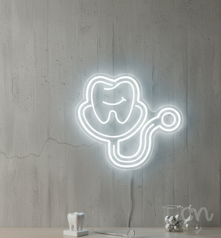 Custom Neon | Tooth and Stethoscope Neon Sign | 21x24 | Warm White
