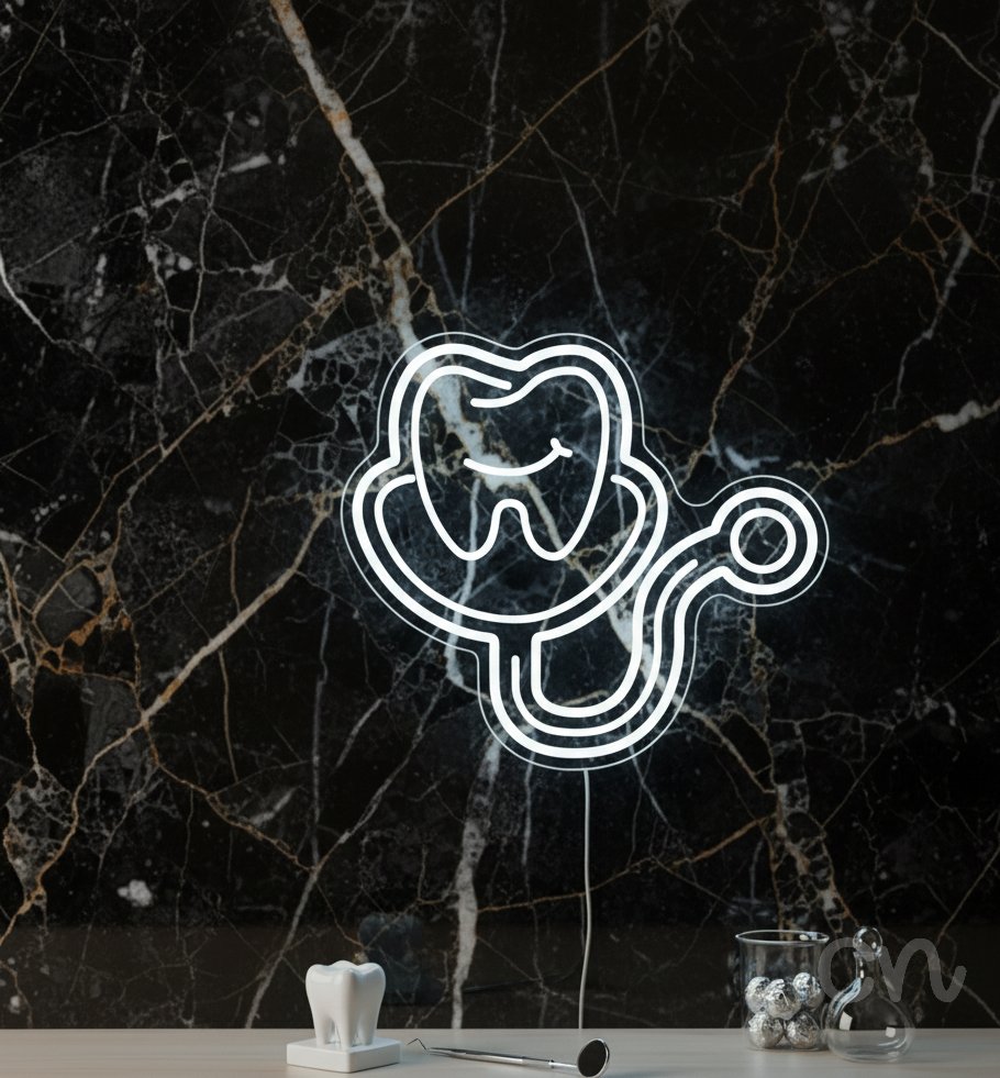 Custom Neon | Tooth and Stethoscope Neon Sign | 21x24 | Warm White 2