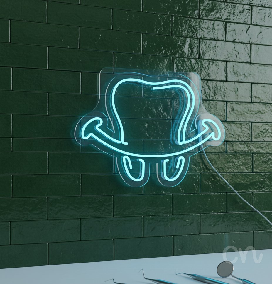 Custom Neon | Tooth with Smile Neon Sign | 17x24 Inches | Sky Blue Neon Sign 2