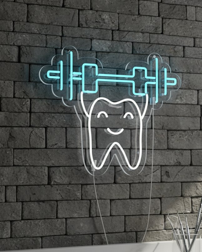 Custom Neon | Tooth with Barbell Neon Sign | 20x24 | Ice Blue 2