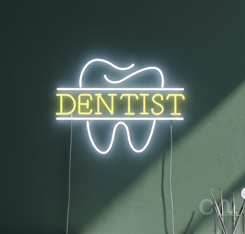 Custom Neon | Dentist Neon Sign | 18x24 | Yellow Neon Sign for Dental Office and Shop