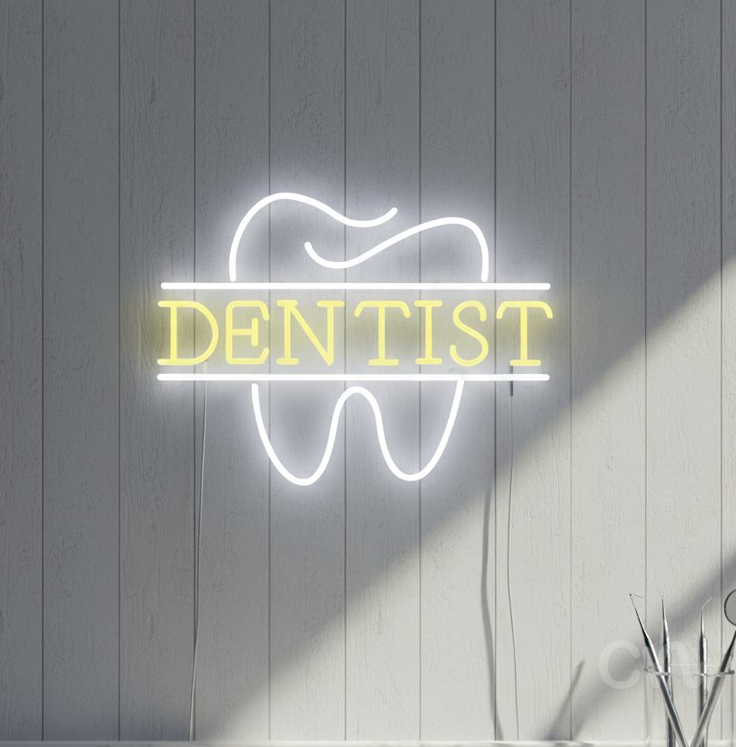 Custom Neon | Dentist Neon Sign | 18x24 | Yellow Neon Sign for Dental Office and Shop 2