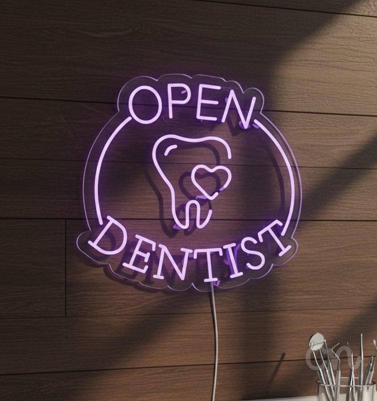 Custom Neon | Open Dentist Neon Sign | 23x24 Inches | Light Purple Neon Sign 2