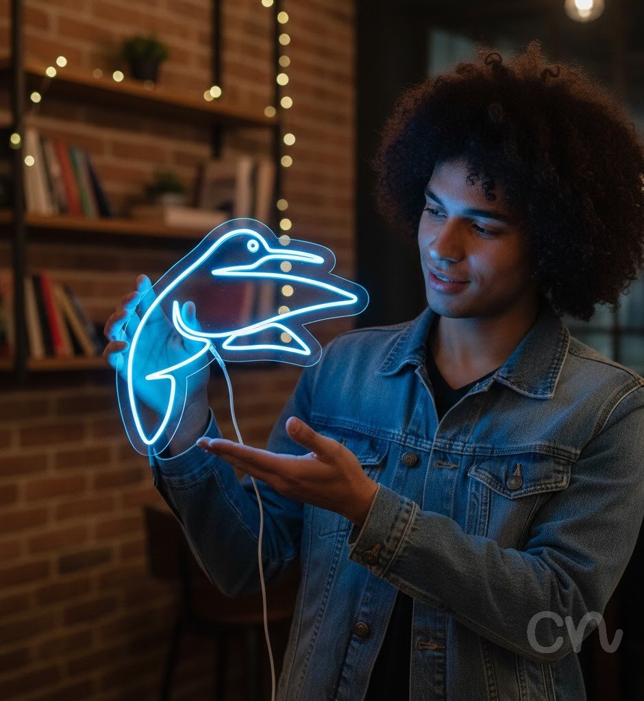 Custom Neon | Dolphin Neon Sign | 24x26 | Ice Blue | Durable Wall Decor for Kids Room