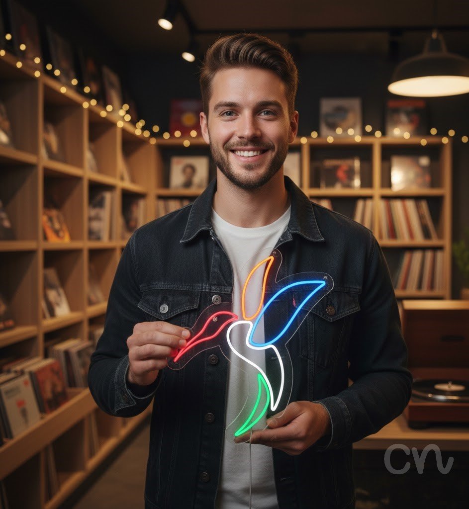 Custom Neon | Hummingbird Neon Sign | 23x21 Inches | Pink Orange Blue Green Colors