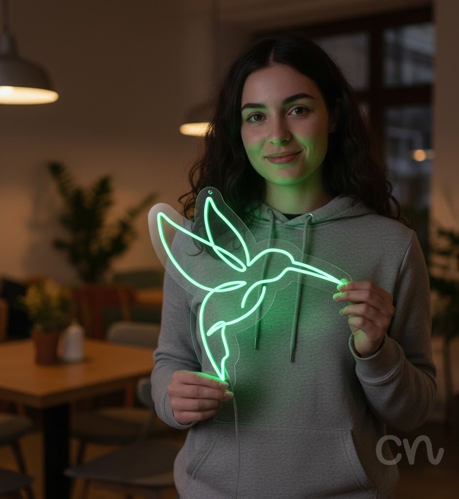 Custom Neon | Hummingbird Neon Sign | 24x24 | Green Neon Sign for Home Decor