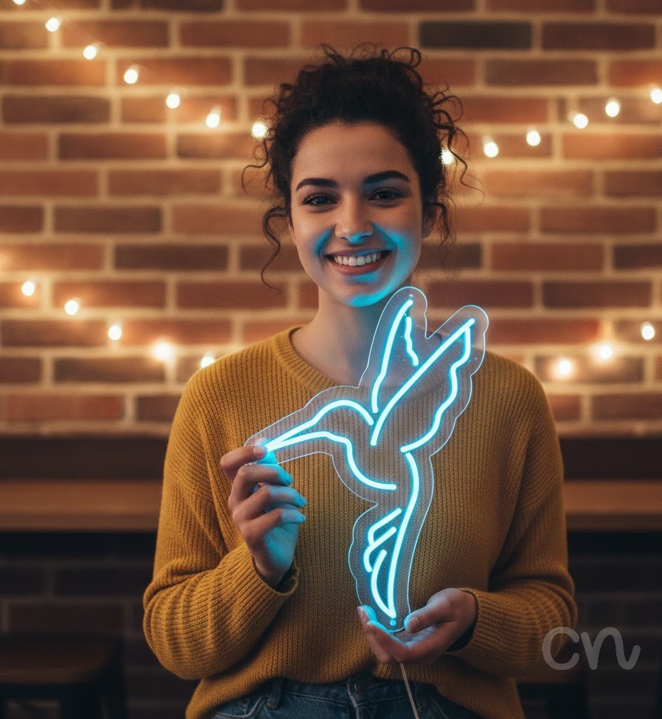 Custom Neon | Hummingbird Design Neon Sign | 24x17 Inches | Ice Blue Neon Sign