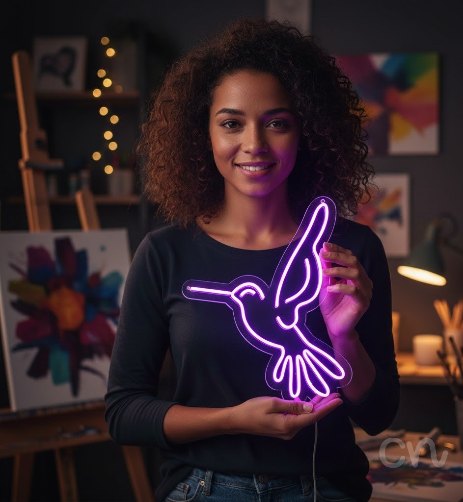 Custom Neon | Hummingbird Design Neon Sign | 24x19 Inches | Neon Purple Color