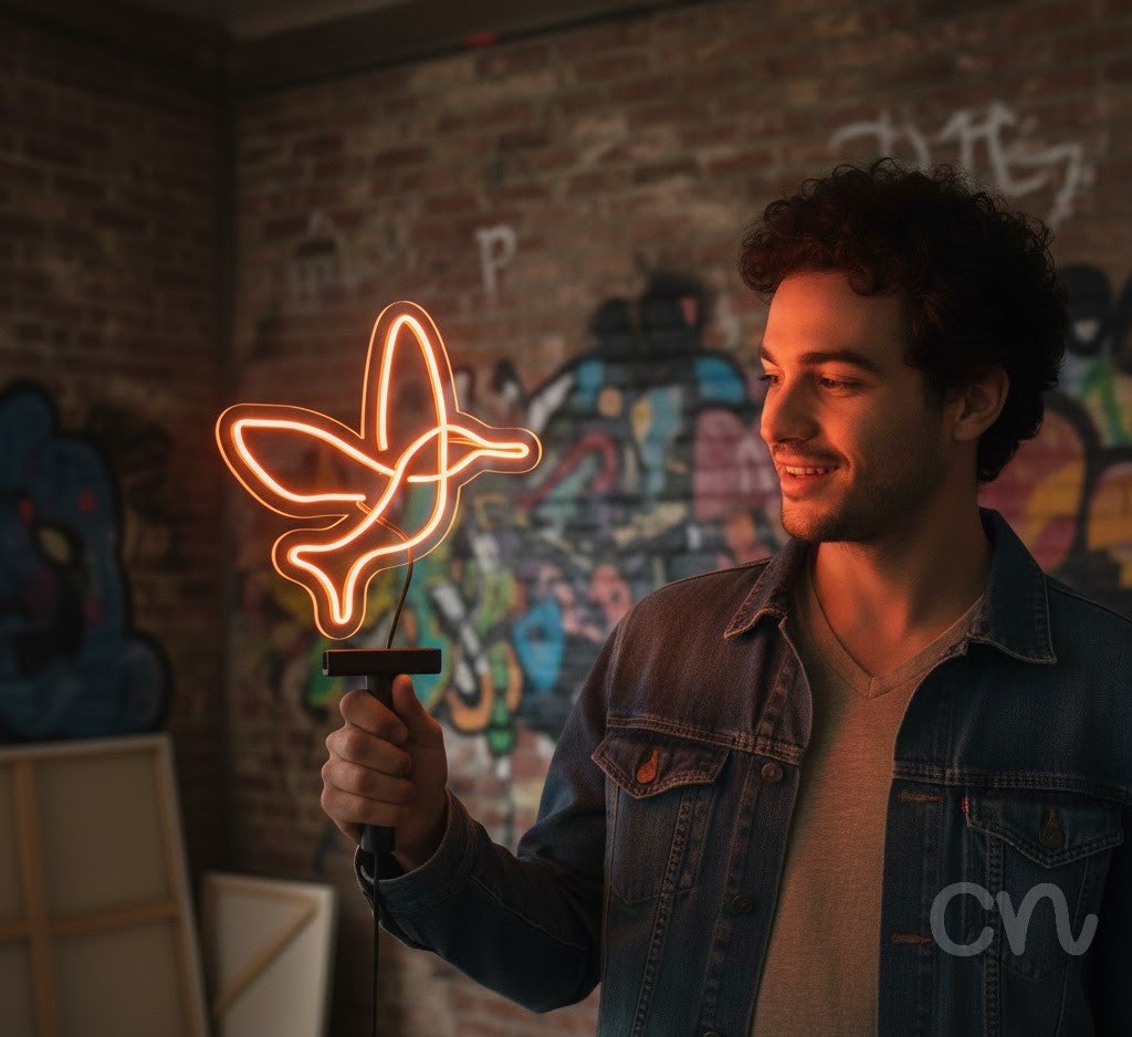 Custom Neon | Hummingbird Design Neon Sign | 24x24 Inches | Orange Neon Sign