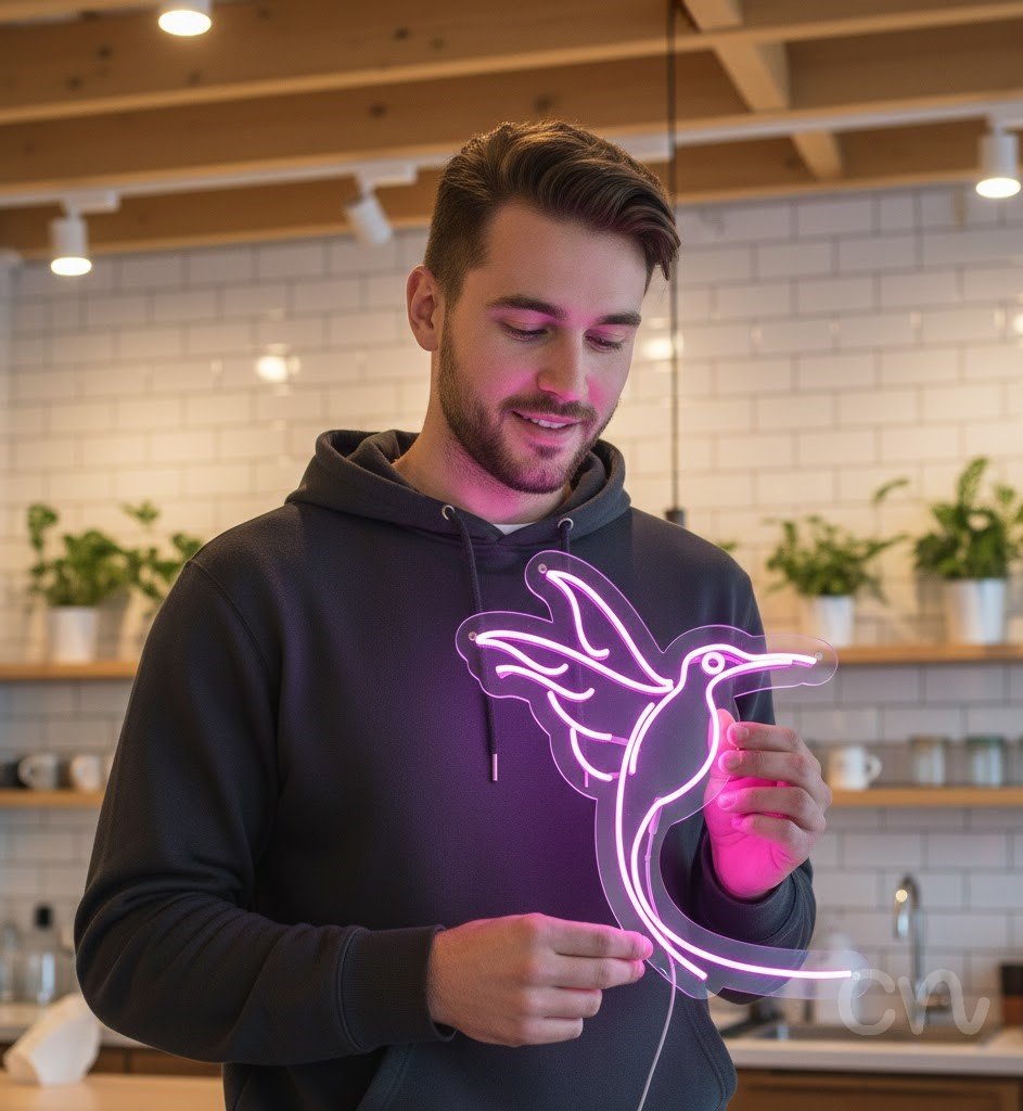 Custom Neon | Hummingbird Neon Sign | 30x27 | Purple Neon Sign for Bedroom Wall Decor