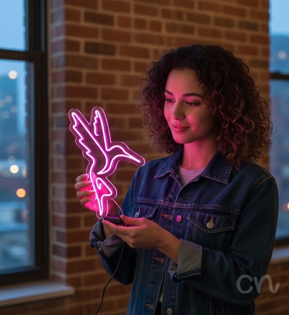 Custom Neon | Hummingbird Design Neon Sign | 24x17 | Purple Sign for Home Decor