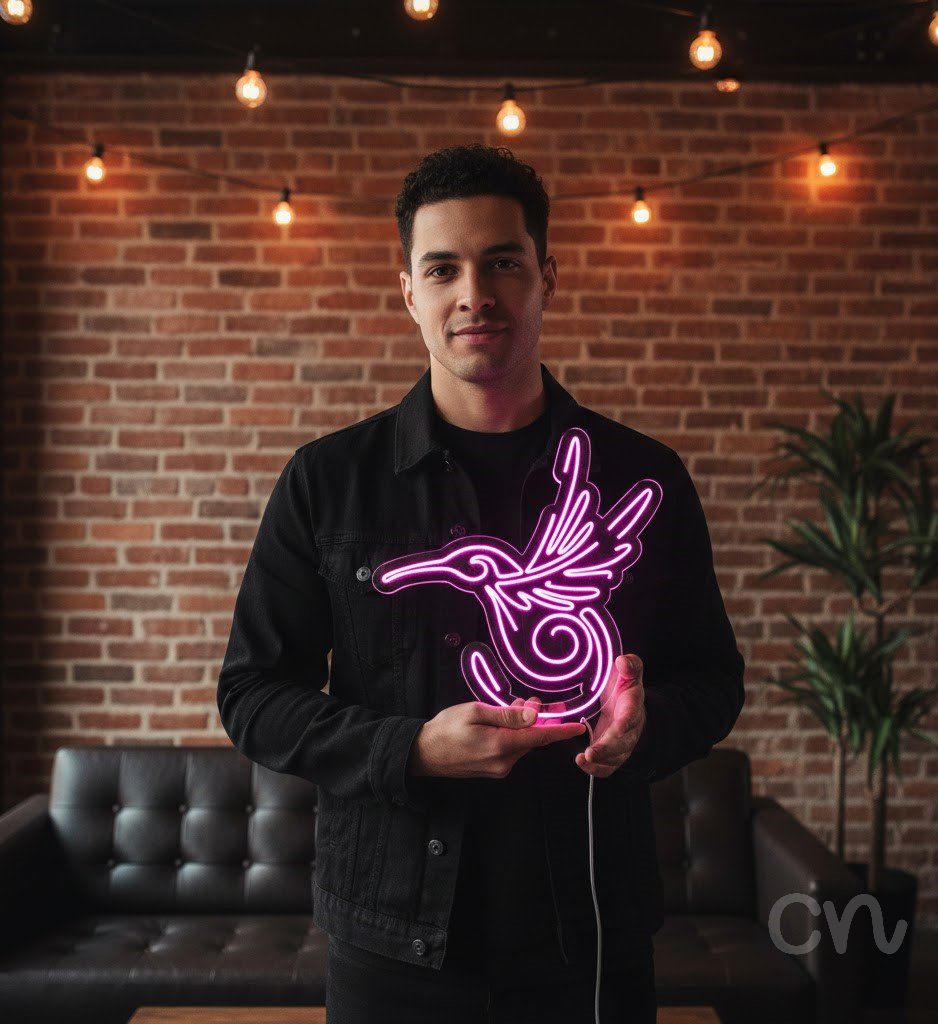 Custom Neon | Hummingbird Design Neon Sign | 30x29 Inches | Purple Neon Sign