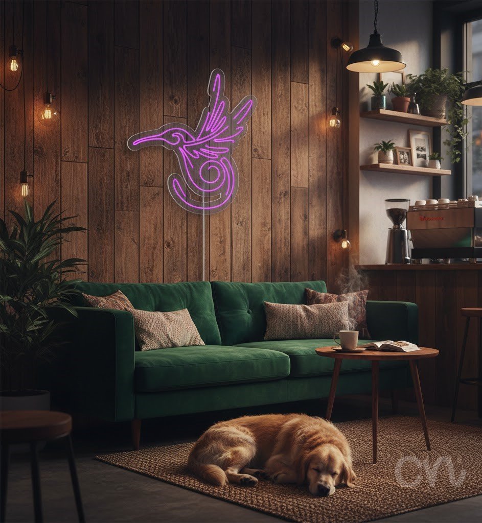 Custom Neon | Hummingbird Design Neon Sign | 30x29 Inches | Purple Neon Sign 2
