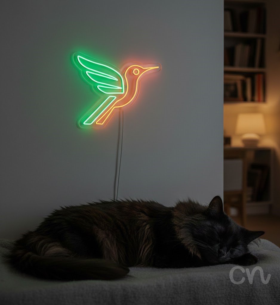 Custom Neon | Hummingbird Neon Sign | 24x30 | Green and Orange Neon Lights 2