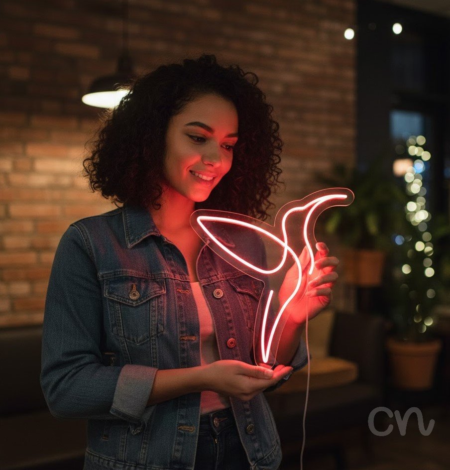 Custom Neon | Hummingbird Neon Sign | 24x22 Inches | Hot Pink Neon Sign for Decor