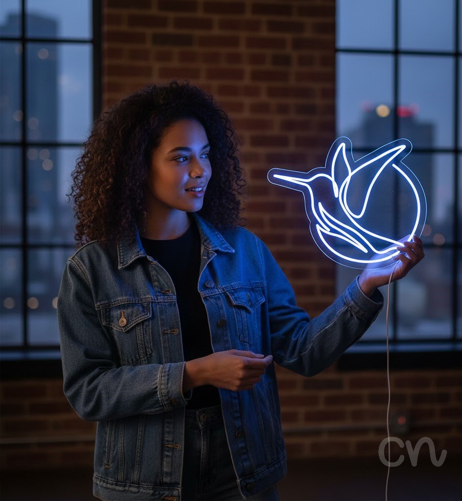 Custom Neon | Hummingbird Design Neon Sign | 24x20 | Blue | Beautiful Home Decor