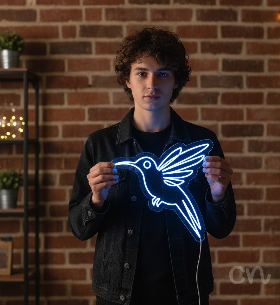 Custom Neon | Hummingbird Design Neon Sign | 24x24 | Ice Blue