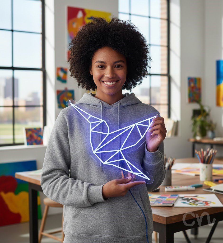 Custom Neon | Hummingbird Design Neon Sign | 24x28 | Blue Neon Sign for Home Decor