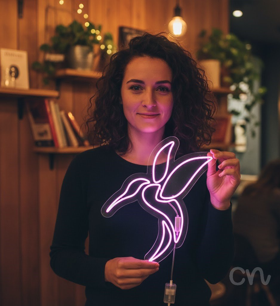 Custom Neon | Hummingbird Neon Sign | 24x21 | Purple Light Decor for Home and Wall