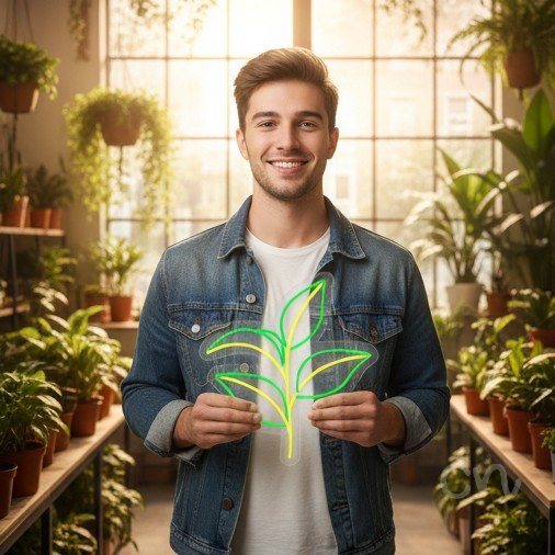 Custom Neon | Leaf Design Neon Sign | 24x22 | Green and Yellow Bright Office Decor