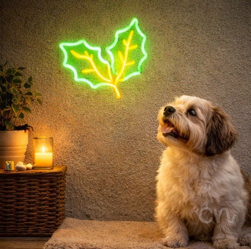 Custom Neon | Holly Leaves Neon Sign | 24x23 Inches | Green and Yellow Neon Sign 2