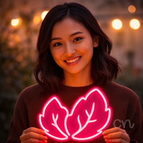 Custom Neon | Leaf Design Neon Sign | 22x24 Inches | Pink Neon Sign for Decor