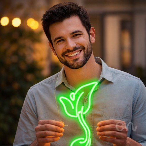 Custom Neon | Flower Design Neon Sign | 28x15 | Green Light for Home & Bar Decor