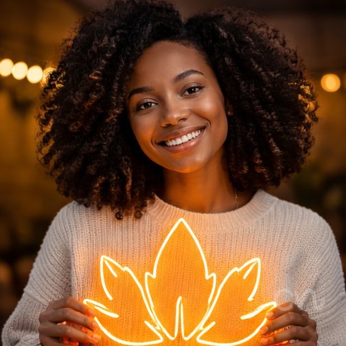 Custom Neon | Leaf Design Neon Sign | 20x24 | Orange Bright Glow for Home Decor