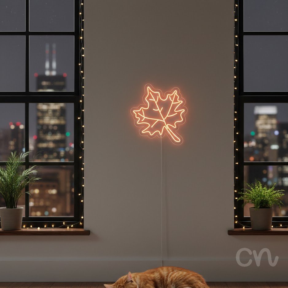 Custom Neon | Leaf Design Neon Sign | 24x24 | Orange Bright Neon Sign for Home Bar Decor 2