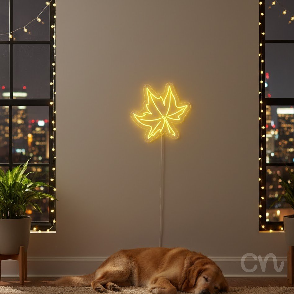 Custom Neon | Leaf Neon Sign | 24x24 | Yellow Bright Vibrant Neon Sign for Home Decor 2