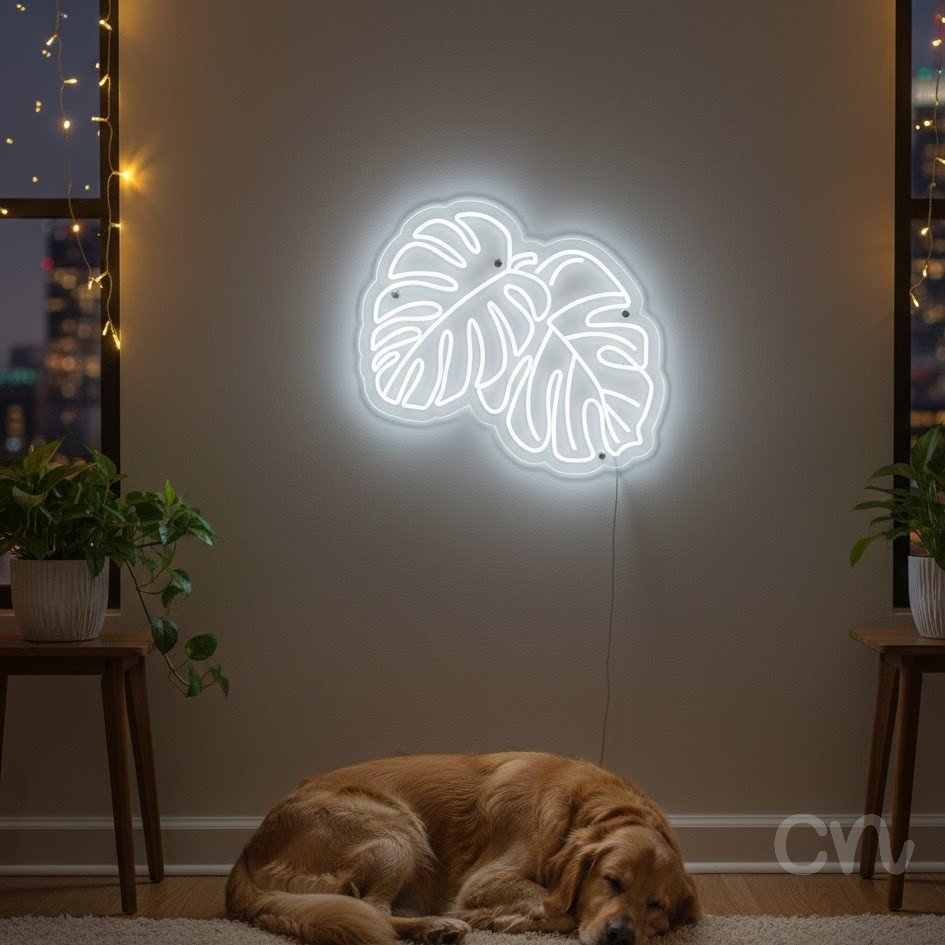 Custom Neon | Monstera Leaves Neon Sign | 24x27 | Warm White