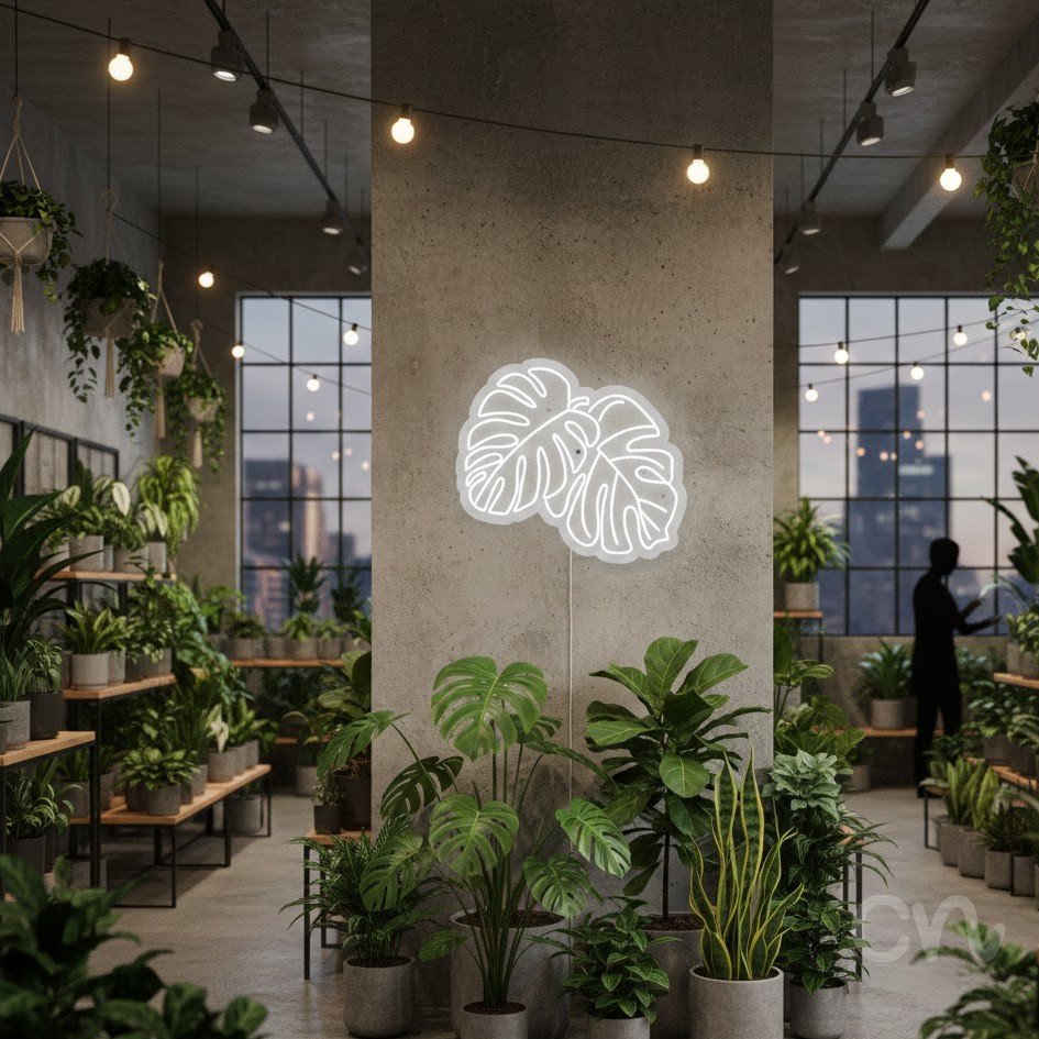 Custom Neon | Monstera Leaves Neon Sign | 24x27 | Warm White 2