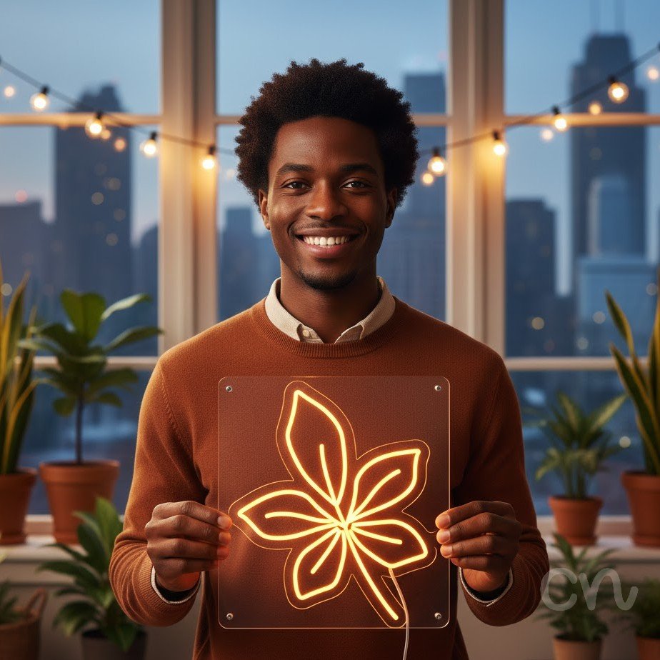 Custom Neon | Leaf Neon Sign | 24x20 | Orange Neon Sign for Home Decor and Wall Art