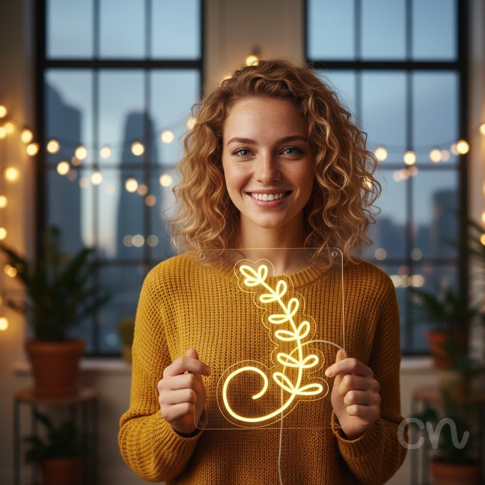 Custom Neon | Leaf Design Neon Sign | 24x16 | Yellow Bright Neon Sign for Home Decor