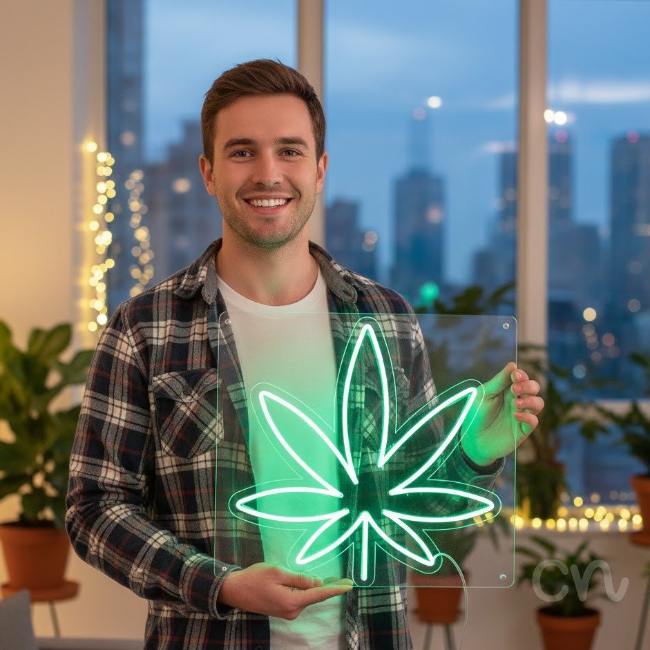 Custom Neon | Leaf Design Neon Sign | 24x24 | Green Neon Sign for Home Decor