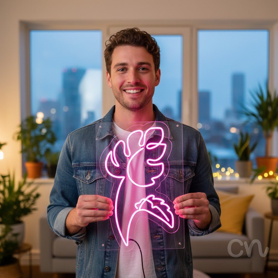 Custom Neon | Leaf Design Neon Sign | 24x15 Inches | Hot Pink Bright Neon Decor