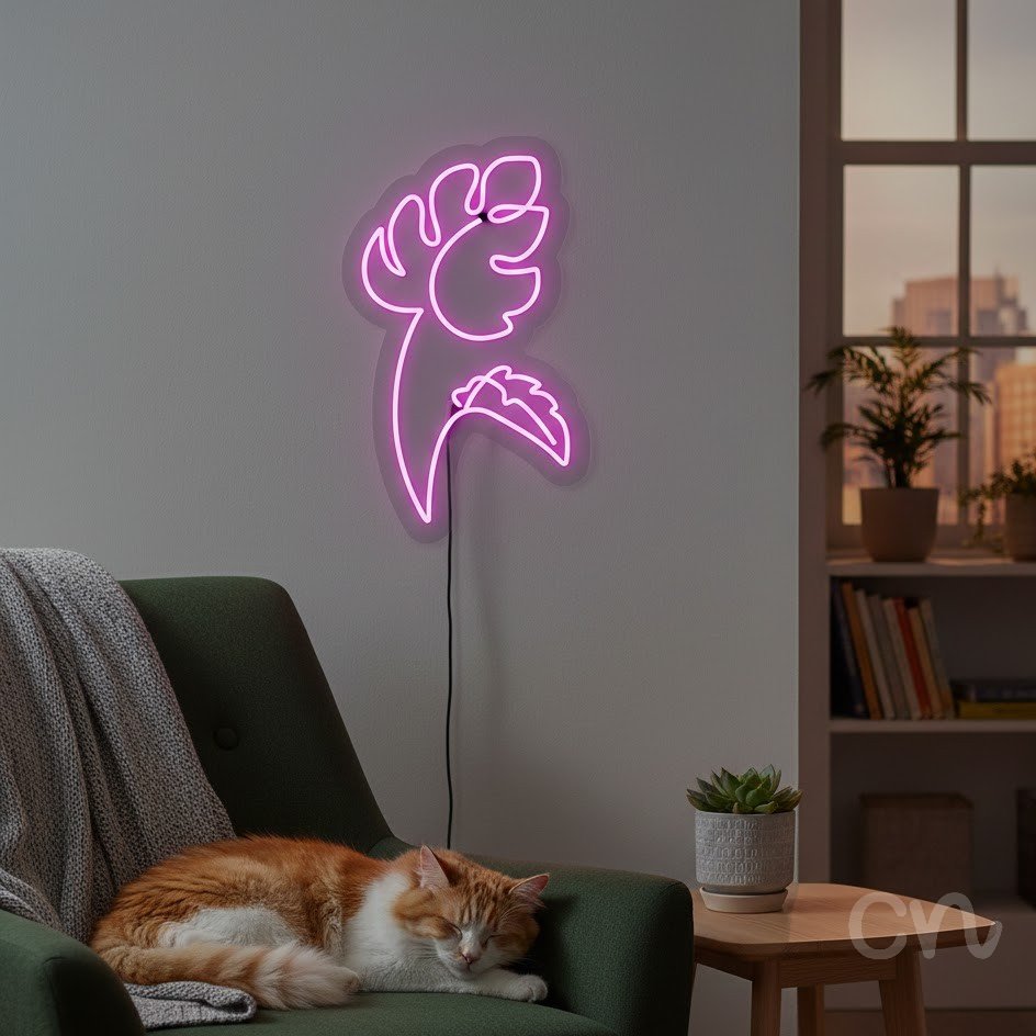 Custom Neon | Leaf Design Neon Sign | 24x15 Inches | Hot Pink Bright Neon Decor 2