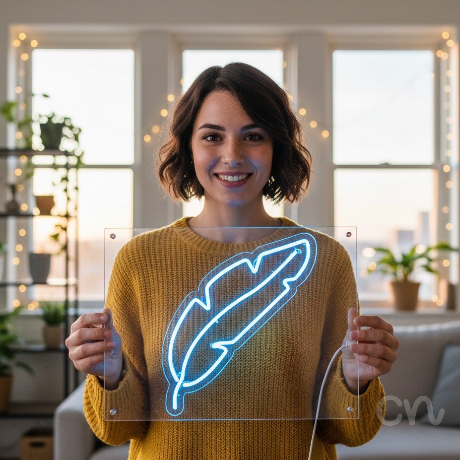 Custom Neon | Feather Neon Sign | 24x20 | Warm White | Perfect for Home Decor