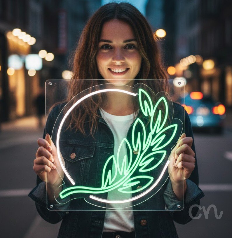 Custom Neon | Leaf Design Neon Sign | 24x25 | Green Perfect for Home Decor and Gift