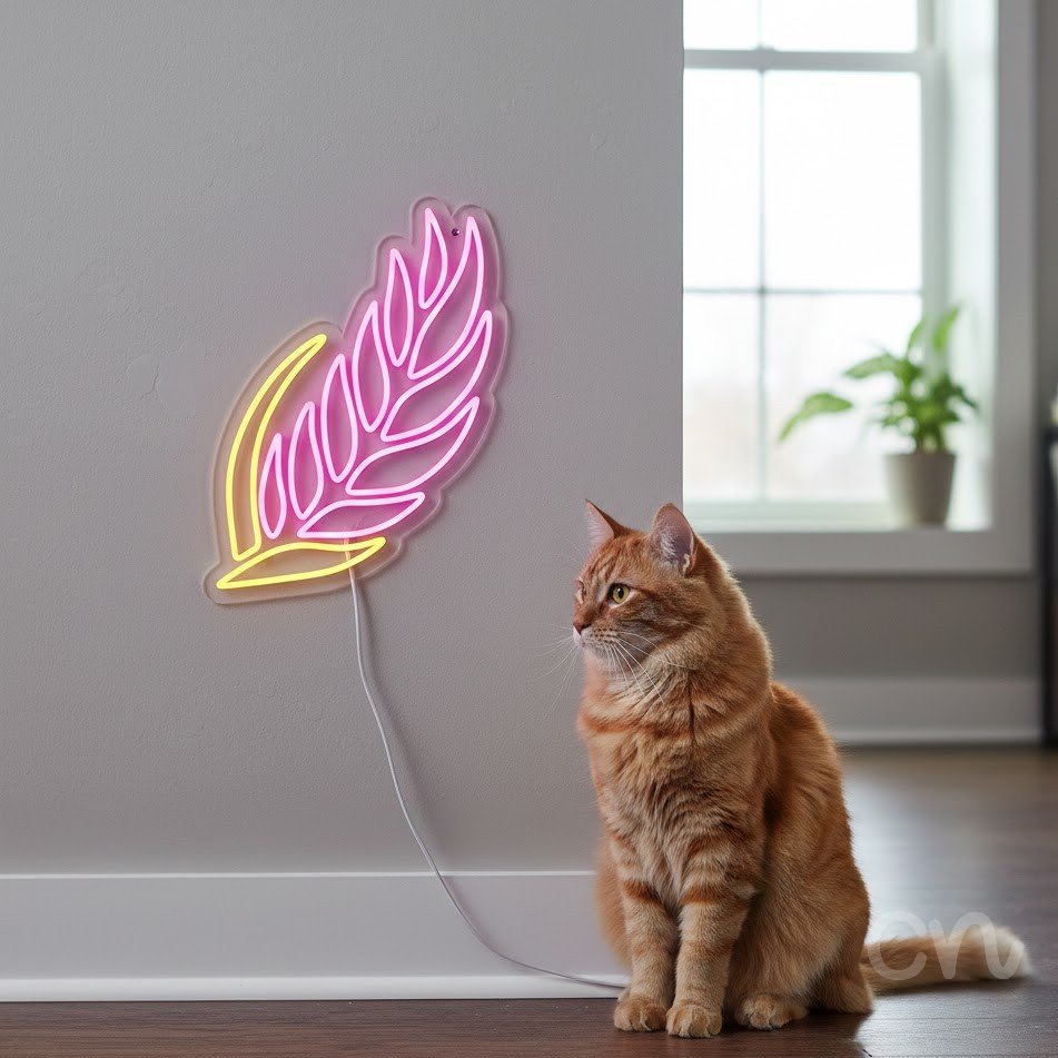 Custom Neon | Leaf Design Neon Sign | 24x18 | Hot Pink Yellow Bright Wall Decor 2