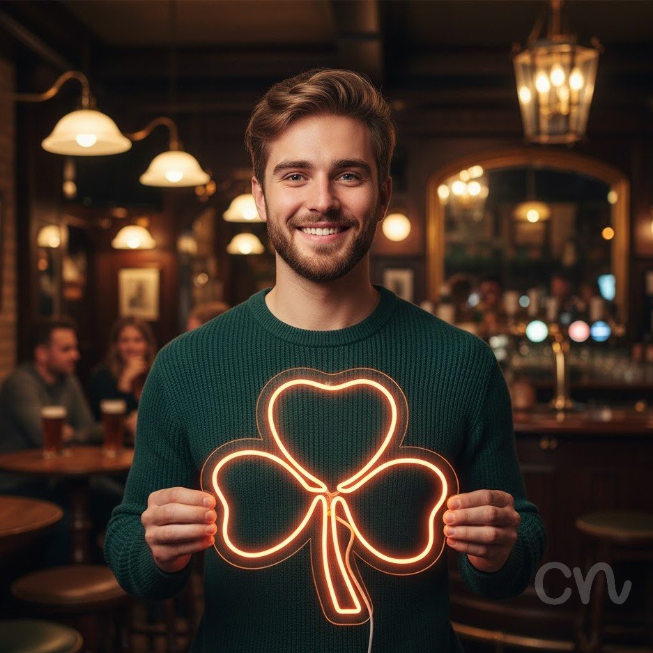 Custom Neon | Clover Shape Neon Sign | 24x24 | Orange | Perfect for Home Decor