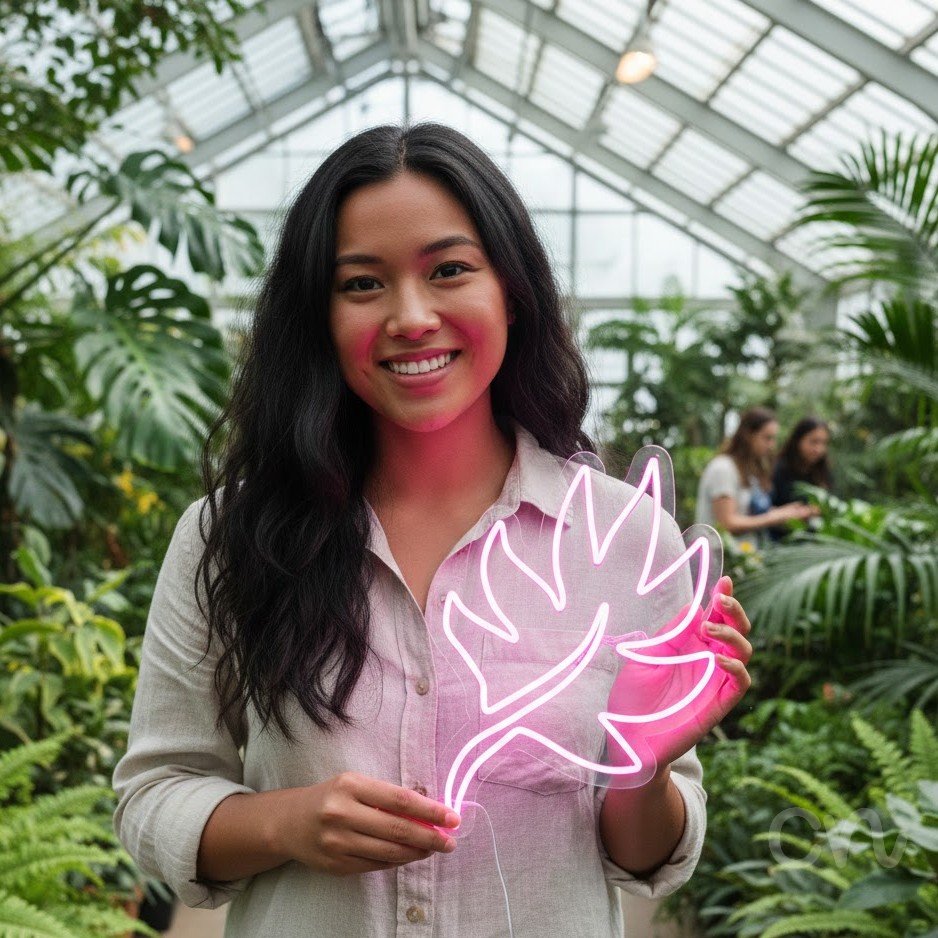 Custom Neon | Leaf Shape Neon Sign | 24x17 Inches | Hot Pink Neon Sign for Decor