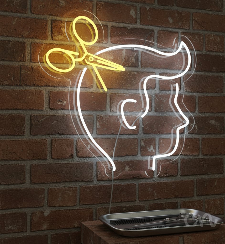 Custom Neon | Barber Face Neon Sign | 21x20 Inches | Warm White and Yellow Neon 2