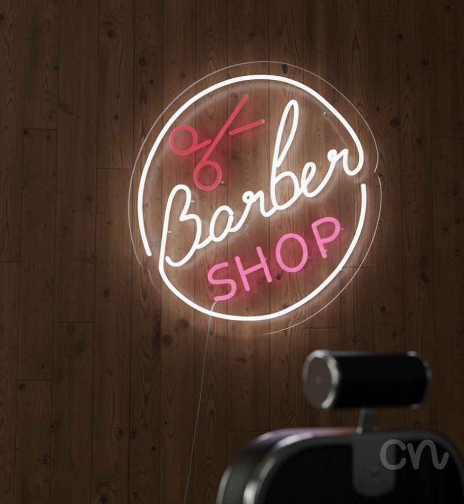 Custom Neon | Barber Shop Neon Sign | 20x20 | White Hot Pink Signs for Barbershops