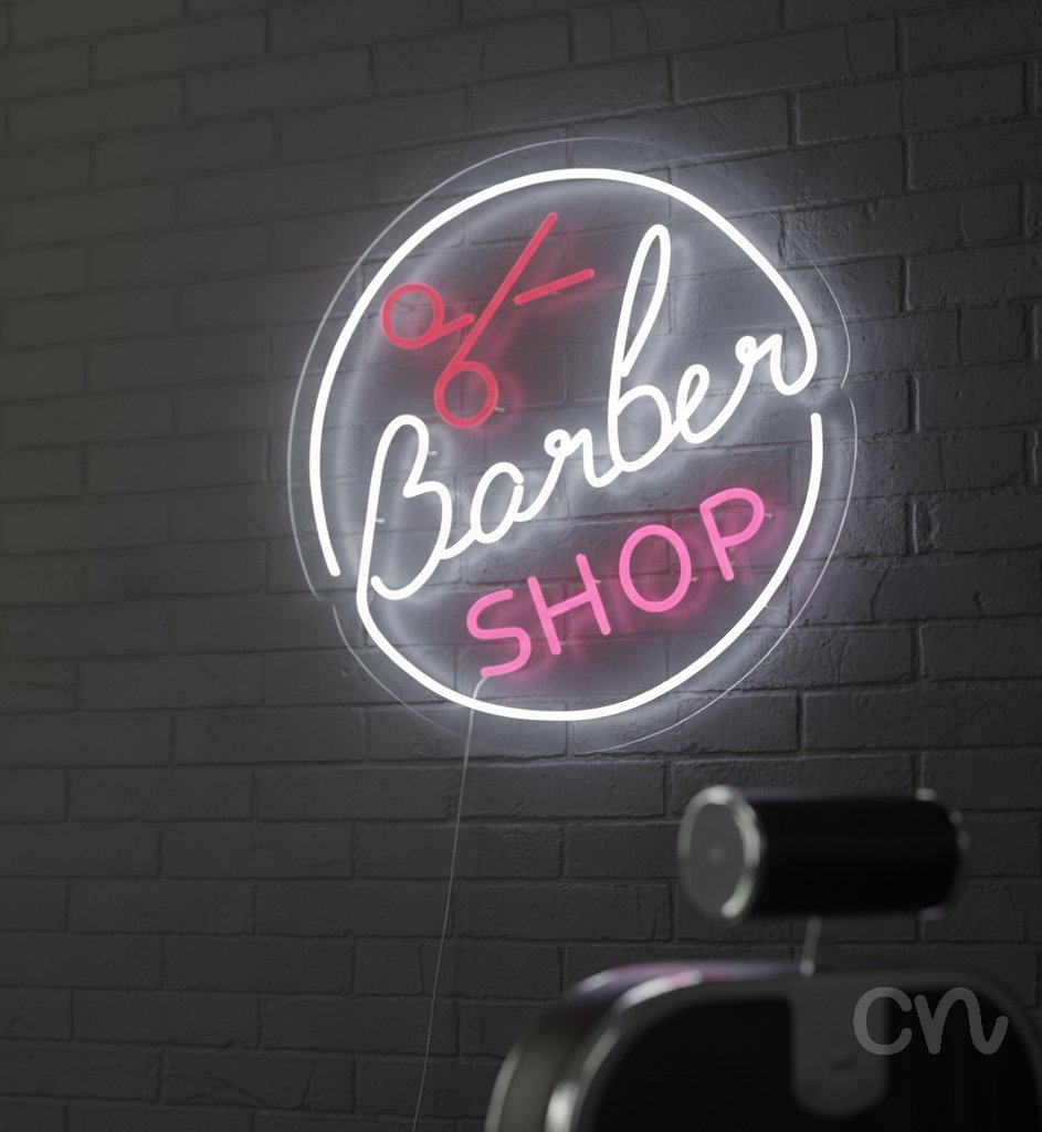 Custom Neon | Barber Shop Neon Sign | 20x20 | White Hot Pink Signs for Barbershops 2