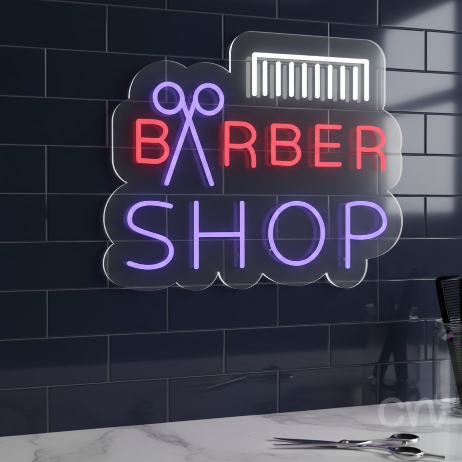 Custom Neon | Barber Shop Neon Sign | 18x22 Inches | Red and Purple Neon Sign