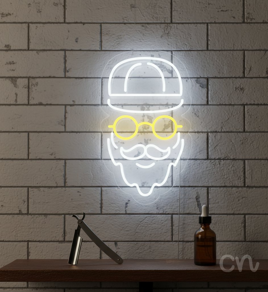 Custom Neon | Bearded Man with Glasses Neon Sign | 20x12 | White, Yellow 2